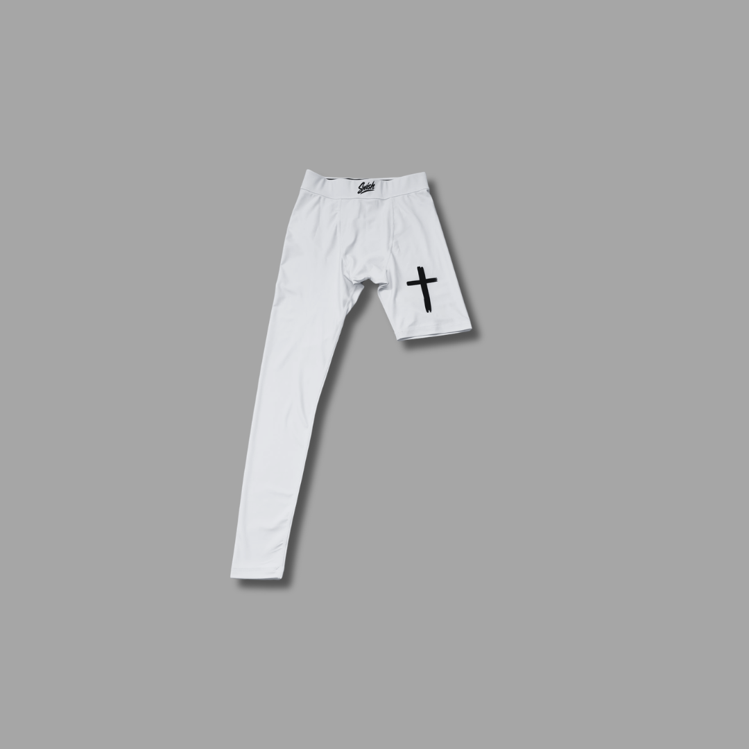 WHITE SINGLE-LEG COMPRESSION TIGHTS